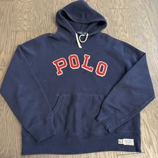 Polo Ralph Lauren Hoodie Navy RL-67 Arch Logo Spellout Pullover Hoodie Large L