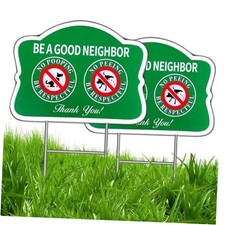 No Peeing and No Pooping Dog Sign 12"" x 9"" 2 Pack, Double Sided Keep Green