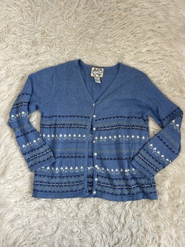 Heirloom Collectibles Vintage Small Fair Isle Blue Cotton Cardigan Sweater