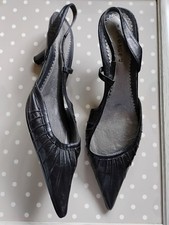 Black Faux Leather low Stiletto pointed sling back Shoes Uk 8 George