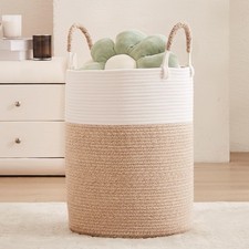 Laundry Basket Tall Woven Hamper For Baby Girls Kids Nursery Cotton Rope Blanket