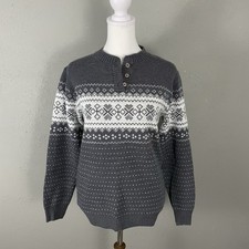 Jersild Vintage Sweater Gray White Fair Isle Sz 38 USA Made Scandinavian Wintuk