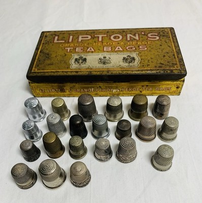 Lot of 22 Antique Sterling Silver + Other Sewing Thimbles Ornate Collectible