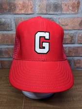 Vintage Upper Case G Red Snapback Mesh Hat Reynolds Made In USA Messed Up Snap