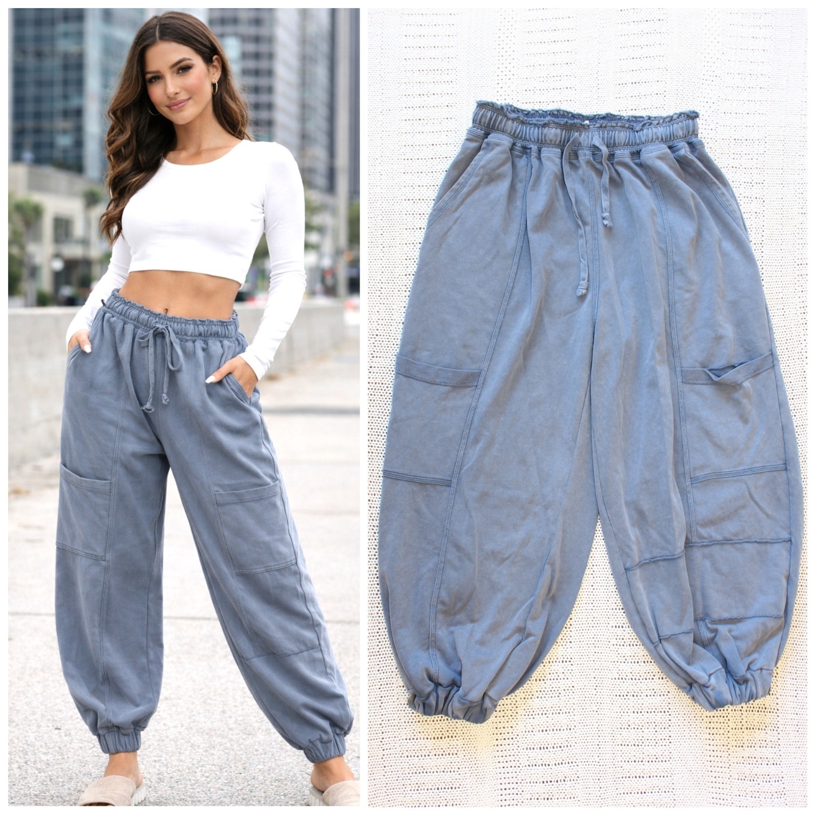 Oli & Hali Harem Pants Small relaxed loose Baggy Pockets elastic waist Joggers