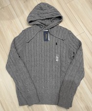 NWT Polo Ralph Lauren Men  s Cable-Knit Cotton Hooded Sweater Grey Size M