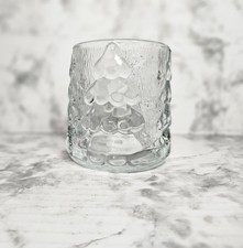 VTG Kig Indonesia Candle Votive Holder Embossed Christmas Tree Clear Glass 3.25"