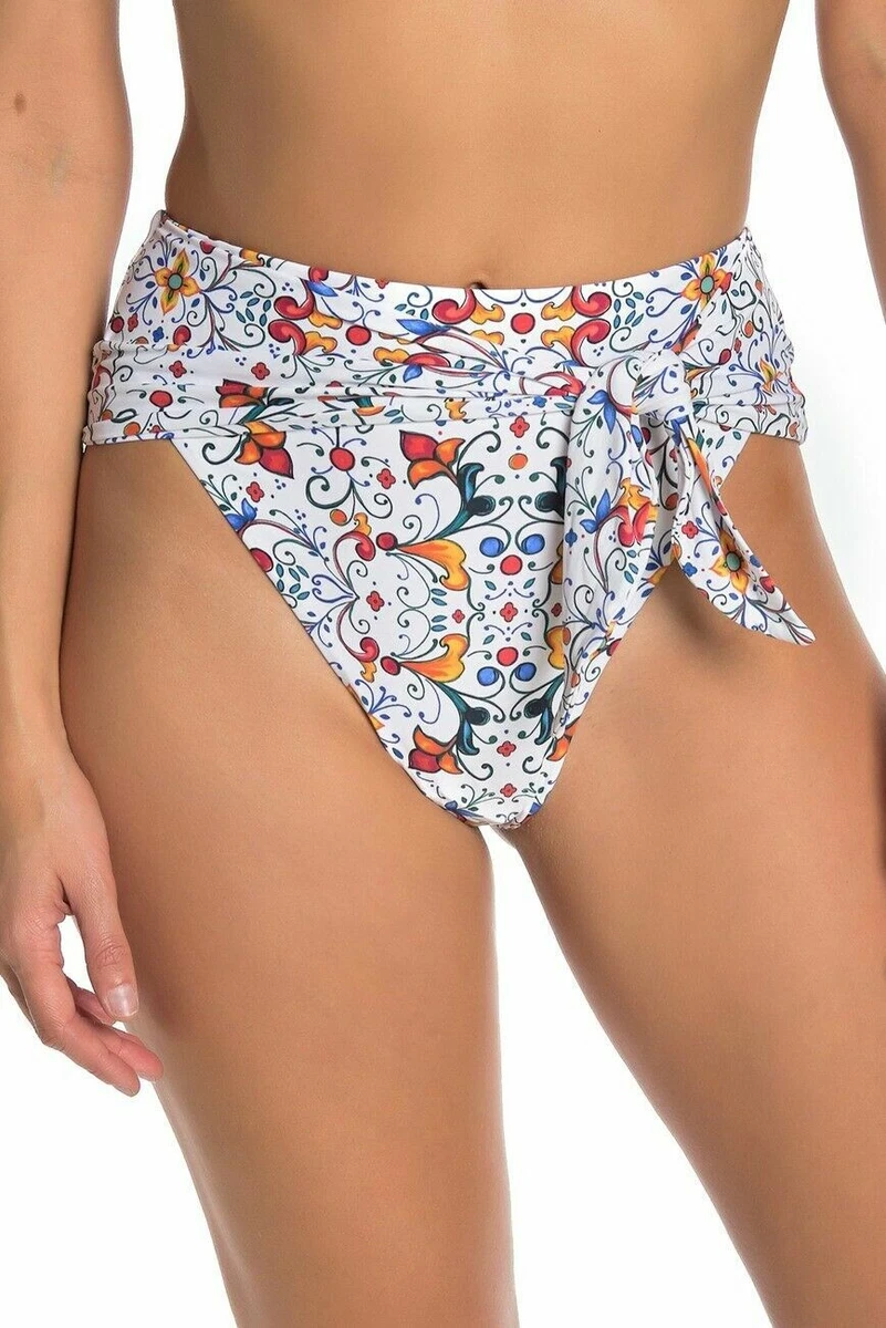 ONIA X WEWOREWHAT RIVIERA TIE WAIST BIKINI BOTTOMS DELICATE TILE SIZE XS