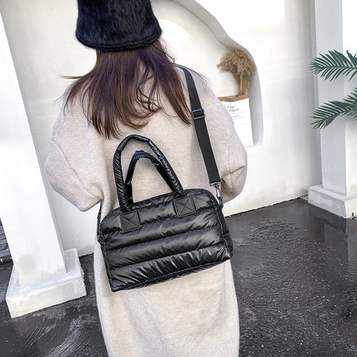 Women Autumn Tote Purse with Zipper Quilted Lattice Handbag Winter Puffer Bag - Picture 12 of 24