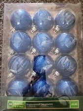 Holiday Time Shatterproof Ball Ornaments 24ct Blue 2 Size Tree Decoration