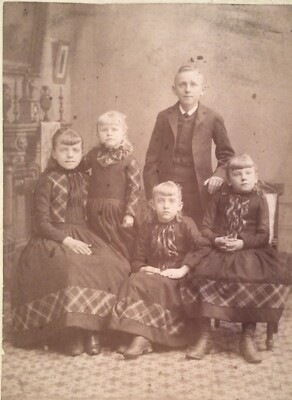 1890 s School Boys Girls Sisters 5 Siblings CABINET CARD PHOTO Mansfield Ohio