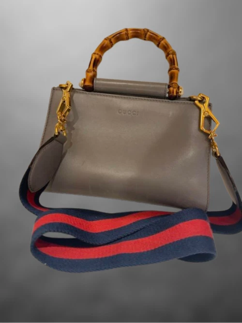 Authentique sac à main Gucci Sherry Line bambou Nimfair sac à bandoulière cuir gris