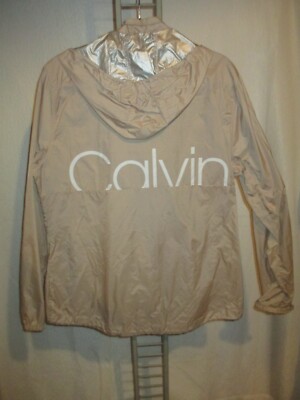 CALVIN KLEIN M Tan Hooded Windbreaker Raincoat Lightweight Packable Jacket