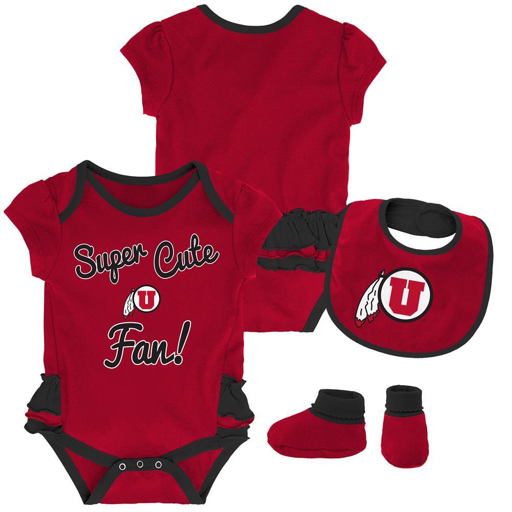 University of Utah Utes Creeper, Bib and Bootie Set Infant Girls