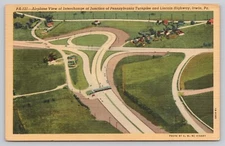 Irwin Pennsylvania Aerial View Pennsylvania Turnpike Lincoln Hwy Linen Postcard 
