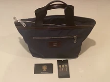 Daks Creezan Dark Blue Nylon Zippered Hand Bag/Tote w/Leather Trim & Dust Bag