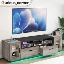 LED TV Stand Console With Power Outlets Drawers Open Shelves Fit 55 to 75 In TVs