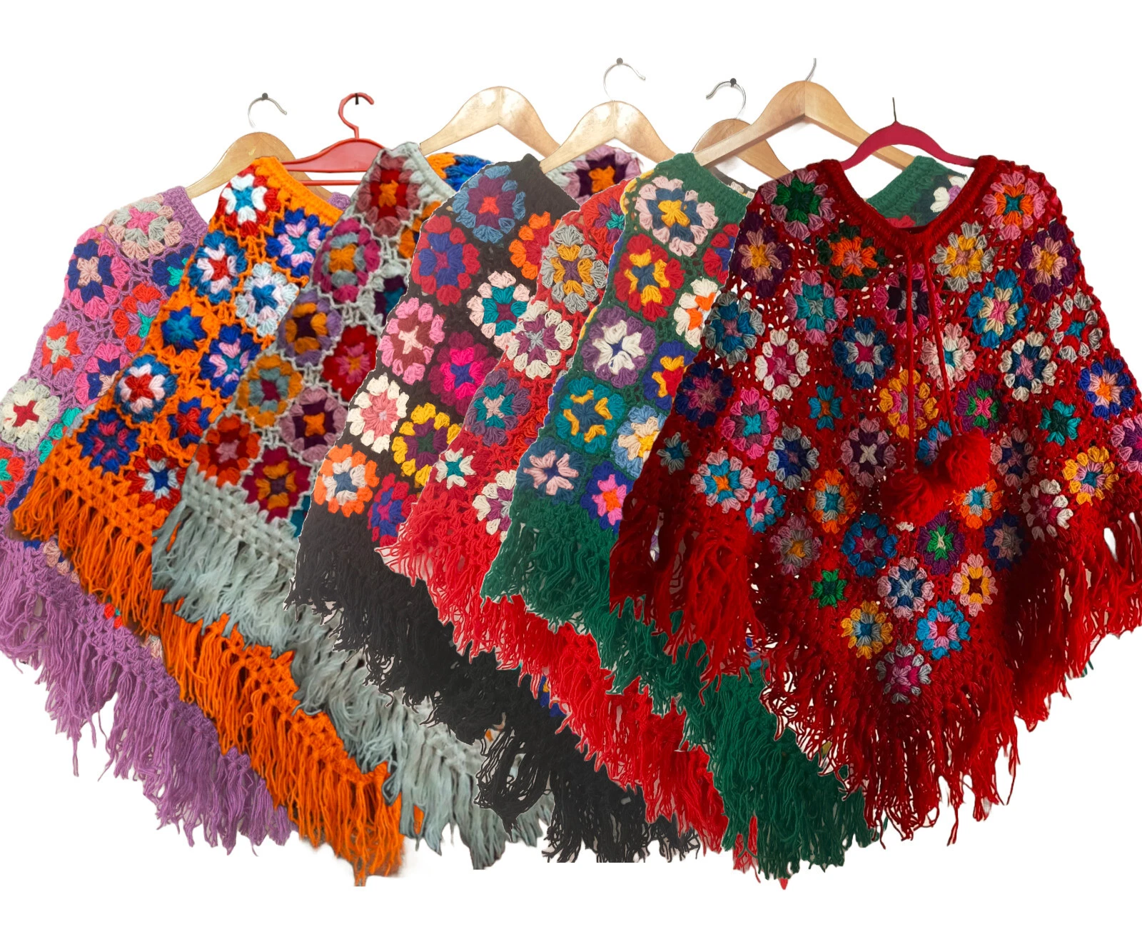 Handknitted Patchwork Wool Colourful Floral Crochet Poncho Wrap:Clearance
Opens in a new window or t
