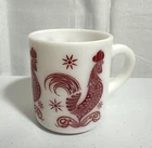 Hazel Atlas Red Rooster Platonite Milk Glass Chicken Mug Coffee Cup Vintage 50s