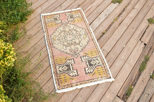 Turkish Carpet Hand Knotted 1x3 Size Doormat Chair Multi Color Rug 53x94cm