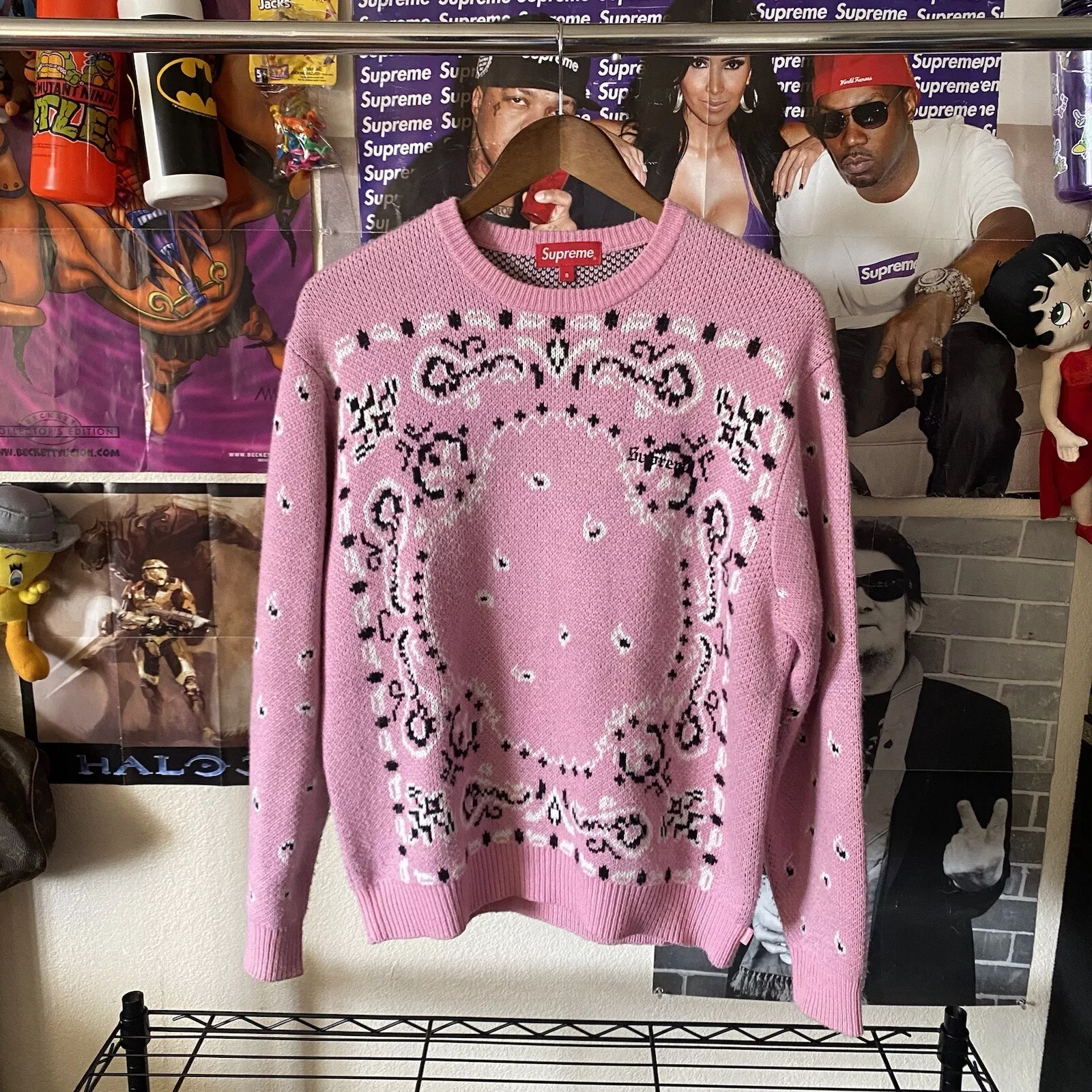Pull Supreme Bandana Crewneck Paisley rose 2018 boîte logo