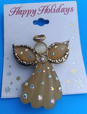 Vintage Costume Jewelry Angel Stamped NOS Kohl's, Gold Tone Rhinestone 