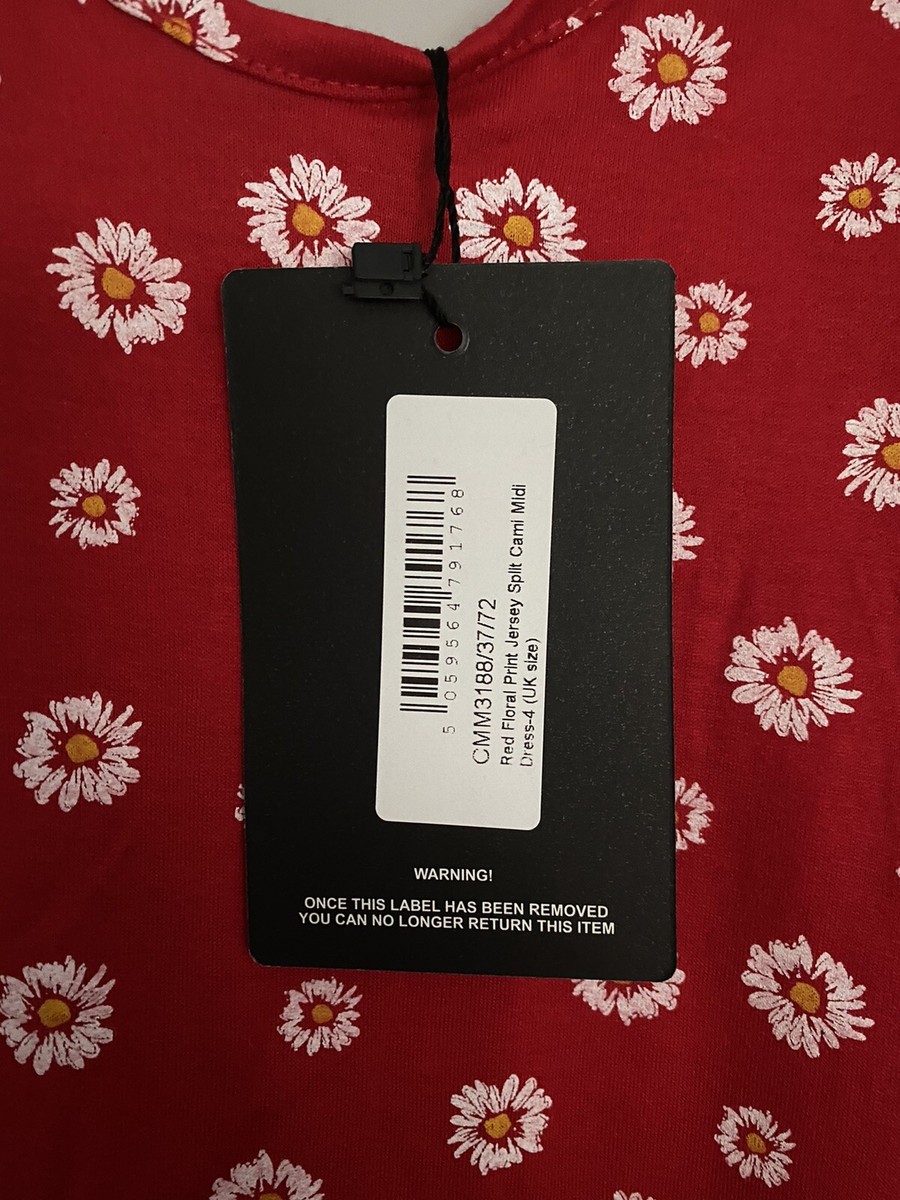 pretty little thing red floral print jersey split cami midi size 4 | eBay UK pretty little thing red floral print jersey split cami midi size 4 | eBay UK