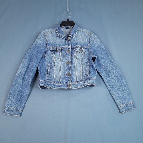 American Eagle Youth Teens Denim Jacket Button Front Long Sleeve Blue Size L