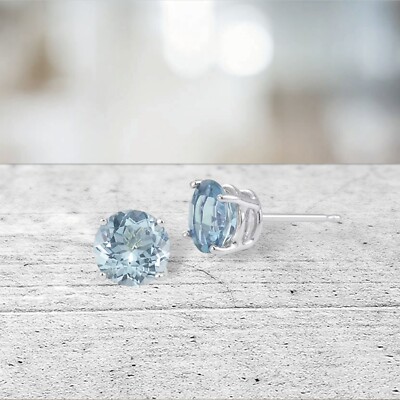 0,25 ct. Aquamarin Rund Korb Set Ohrstecker in Massiv Sterlingsilber