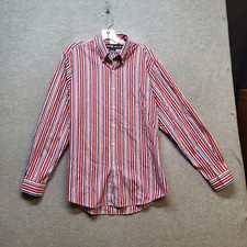 Ralph Lauren Men Button Up Shirt L Red Striped Long Sleeve Custom Fit