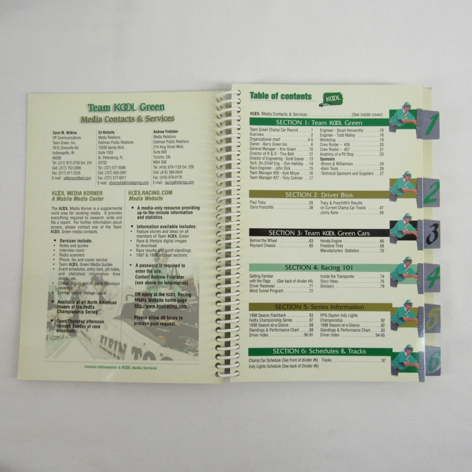 Team Kool Green 1999 Media Guide Champ Car Paul Tracy Dario Franchitti Foto 2 de 3
