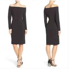 Eliza J Off The Shoulder Scuba Sheath Dress - Black - Size 6