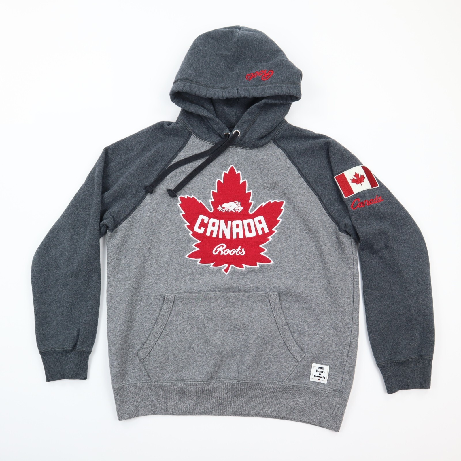 Roots Canada Sweatshirt Hoodie Gray Maple Leaf Logo size M EUC | eBay