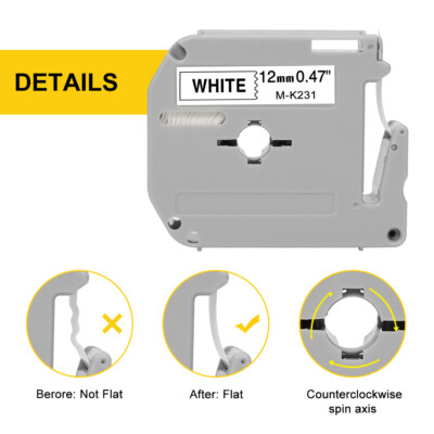 Meritom 6 Cintas Compatibles Brother P-Touch M De 12 Mm Para Impresora De Etiquetas MK131 MK231 MK431 MK531 MK631 MK731 Casete Para PT-90 PT-M95 PT-80 PT-100 PT-110 PT-65