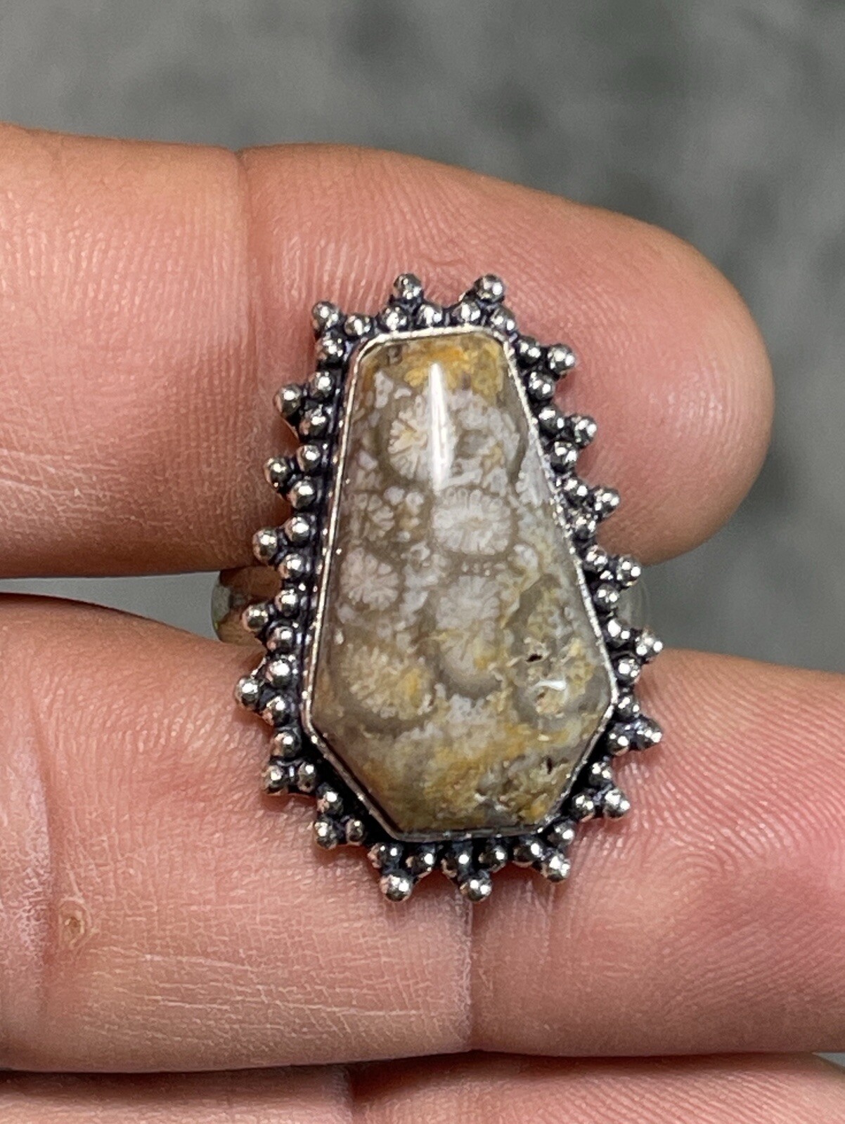 Fossil Coral Gemstone 925 Solid Silver Ring !!  S… - image 8