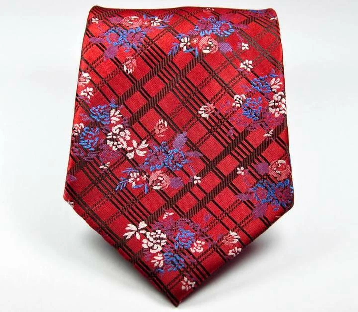 Hot моды цветочный красный синий белый JACQUARD сплетенный 100% шелк мужской галстук галстук - Изображение 2 из 2