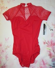Leotard New Body Wrappers Womens SA or XL Red Short Sleeve Mesh Dance Costume