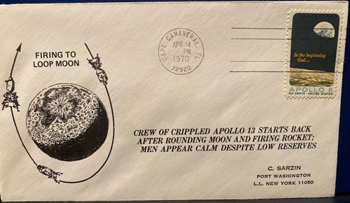 SARZIN SPACE COVER APOLLO 13, VERKRÜPPELT, SCHLEIFEN MOND, BEGINNT ZURÜCK ZUR ERDE 1970