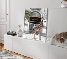 Girrafe near Fashion Store Digital Stretched Canvas 40x50cm Print