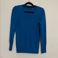 Alex Marie Vibrant Blue V-Neck Sweater M women Cashmere pull on soft cozy Y2K