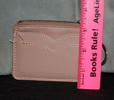 Card holder / Wallet / Coin Pouch  w/ Key Chain / Zipper  Pink  Faux Leather