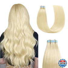 Sunya Blonde Tape-In Human Hair Extensions 14" Straight Platinum Blonde