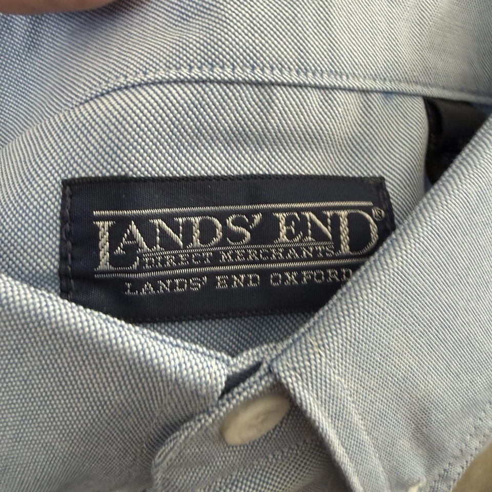 NUEVA DE COLECCIÓN Camisa Lands' End Para Hombres 16.5-33 Abotonada Azul Manga Larga Mezcla de Algodón Foto 2 de 4
