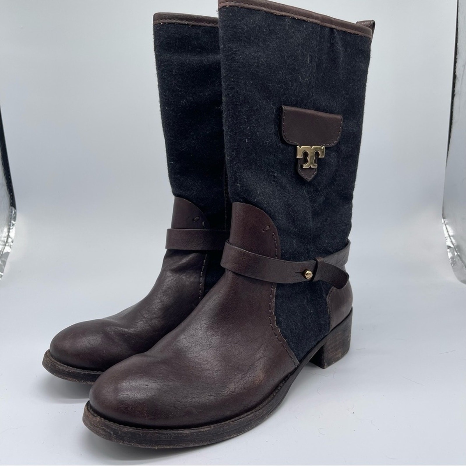 Tory Burch, Leather and Wool Travel Boots, Size 8M. Leather Sole. Excellent cond