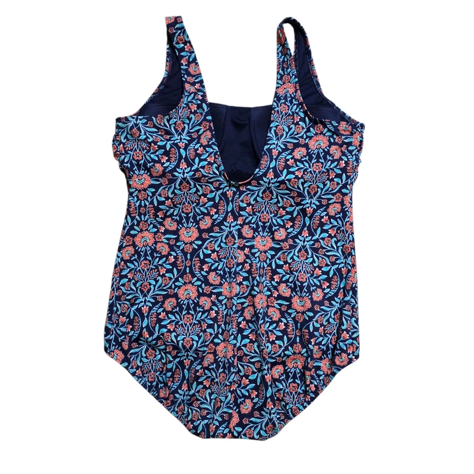 Lands End女式花卉软杯文胸连体泳衣16 Tugless运动蓝色 — 第 4/4 张图片