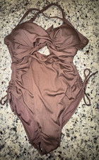 Womens Brand New Size Large Solid Brown One Piece Bathing Suit  Swim Wear