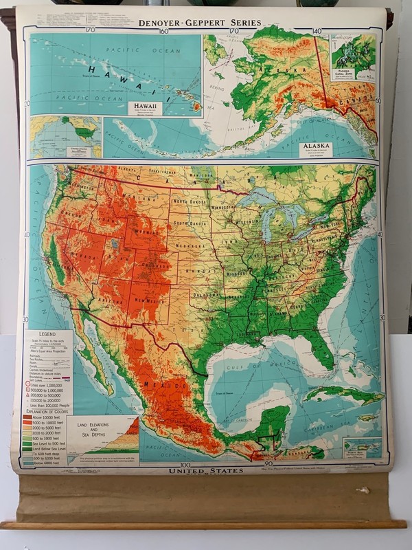 Denoyer - Geppert Series_Pull Down School Map_ United States w/Mexico_Vintage
