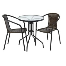 Replacement Rattan Bistro Set – 2 Chairs & Glass Table, Garden & Patio