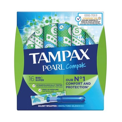 Tampax Compak Pearl Super Applikator Tampons verpackt x16 4er Pack C006299