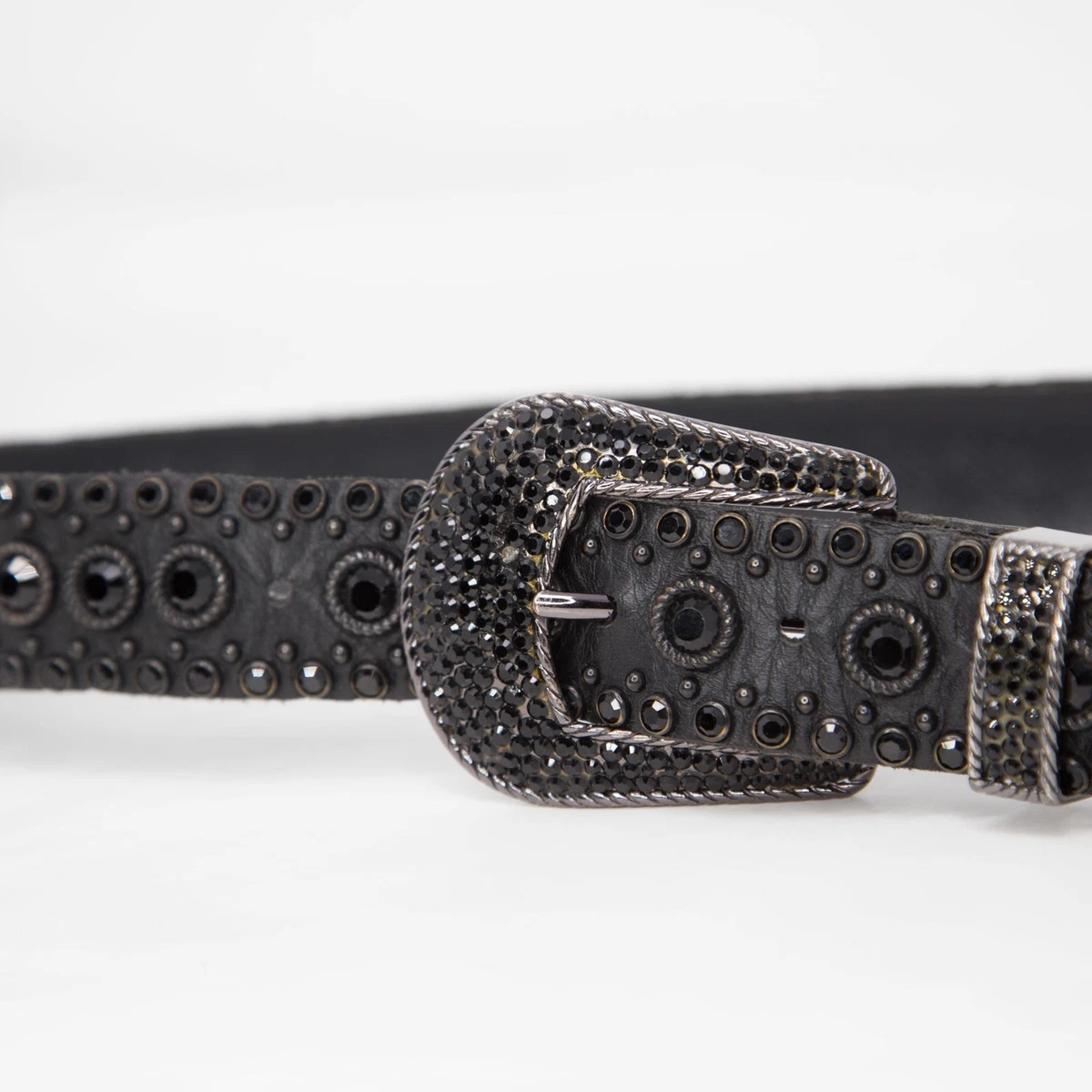 Vtg Kippy’s Size 36 Black Leather Western Belt Amber Swarovski Crystal Studded 1980s-1990s Kippys studded belts that @sassvtg found just  main image 2
